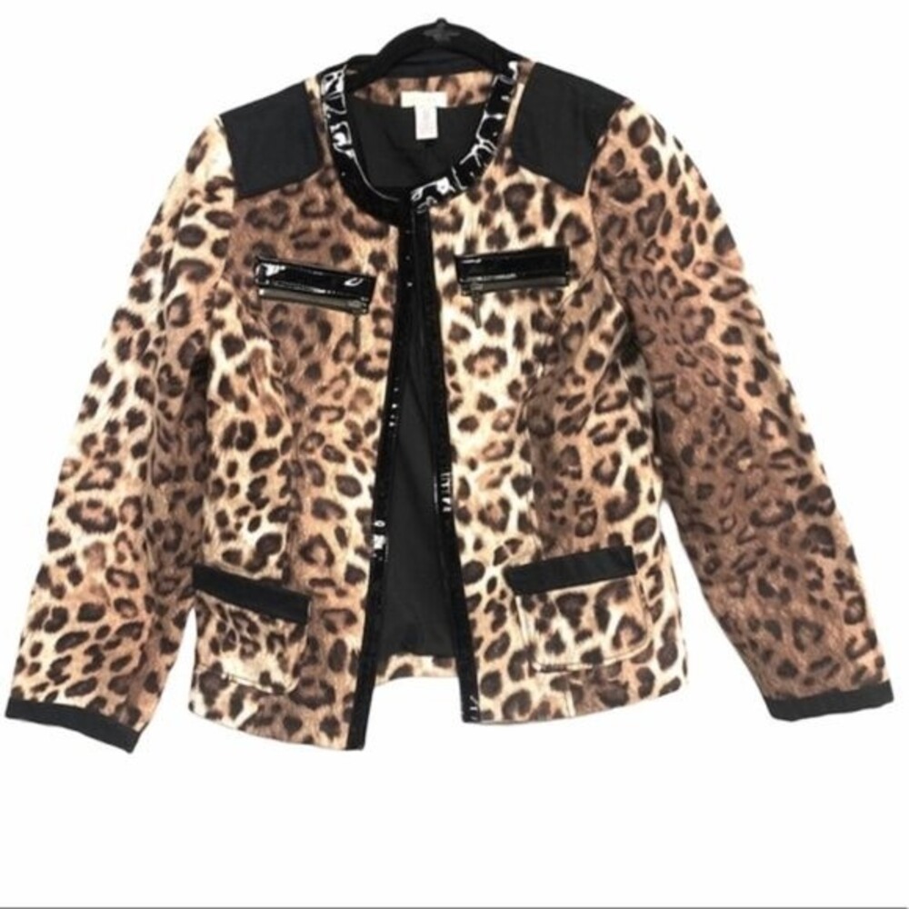 CHICOS jacket womens cheetah print jacket size small